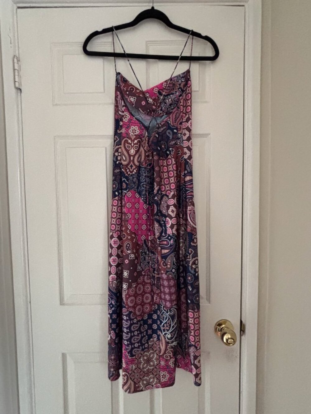 Kilo Brava Patchwork Satin Cowl Slip Boho Paisley Dress Sz. L NWT
